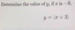 Determine the value of y, if z is − 8.
y=|x+3|