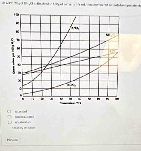 Solved: At 60°C , 72got NH_4 Cl is dissolved in 100g of water. Is this ...