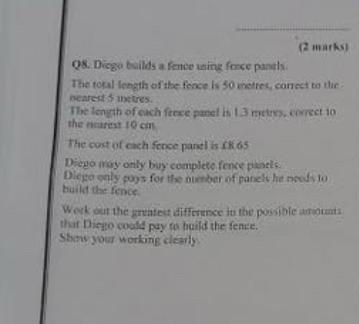 Solved: Diego builds a fence using frnce panels. The total length of ...