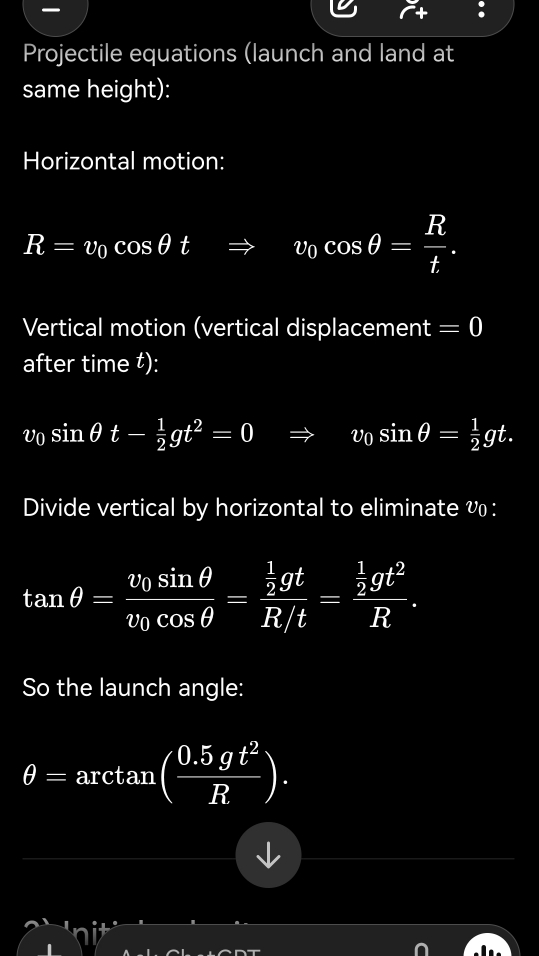 Solved: Projectile equations (launch and land at same height ...