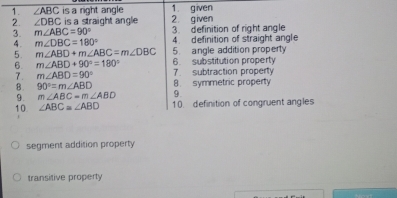 segment addition property
transitive property