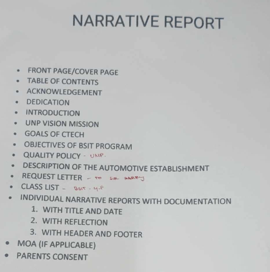 Solved: NARRATIVE REPORT FRONT PAGE/COVER PAGE TABLE OF CONTENTS ...