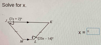 Solve for x.
x=boxed 6