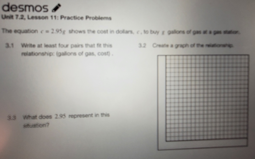 Solved: desmos Unit 7.2, Lesson 11: Practice Problems The equation c=2 ...