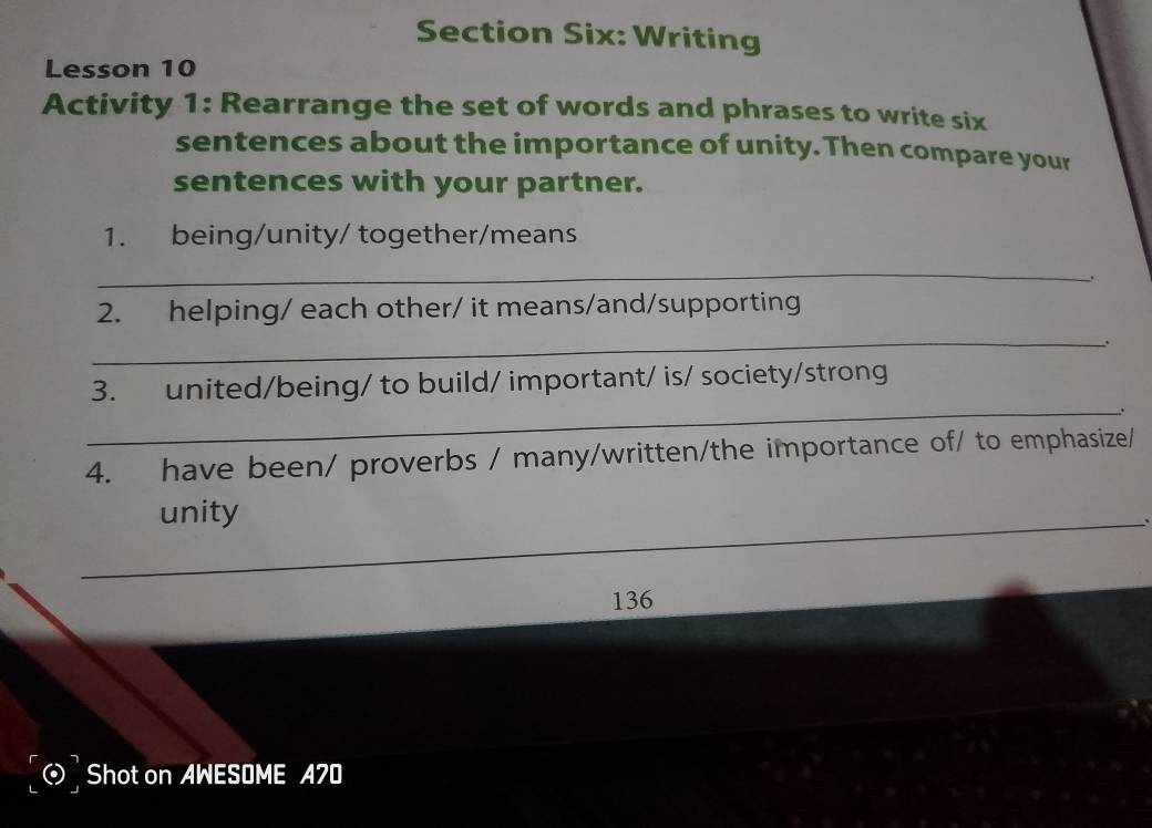 Solved: Section Six: Writing Lesson 10 Activity 1: Rearrange the set of ...