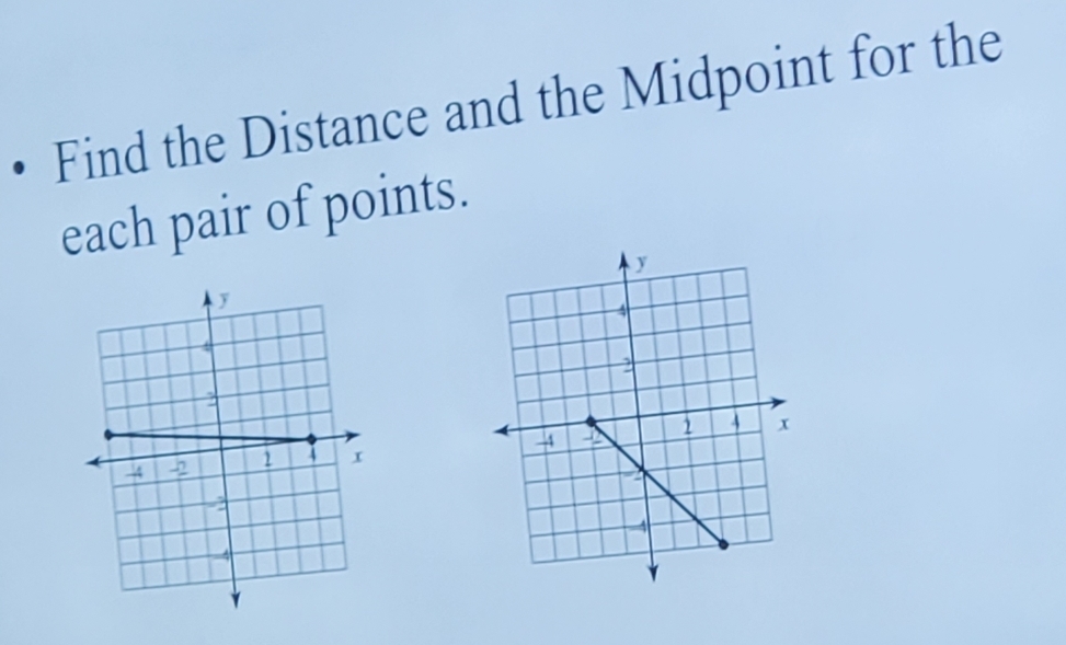 Find the Distance and the Midpoint for the 
each pair of points.