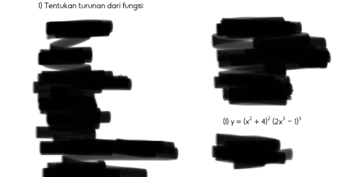 Tentukan turunan dari fungsi: 
(1) y=(x^2+4)^2(2x^3-1)^3