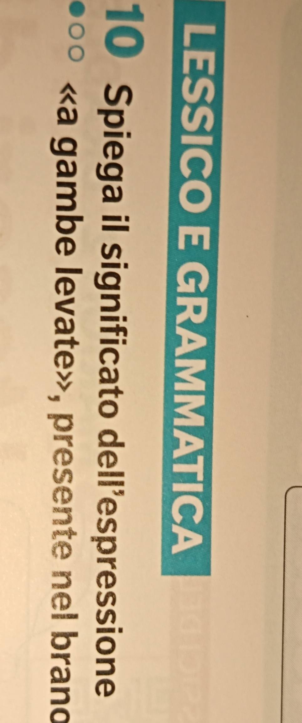 LESSICO E GRAMMATICA 
10 Spiega il significato dell’espressione 
«a gambe levate», presente nel brano