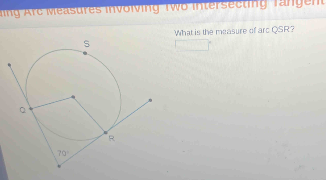 ing Arc Measures involving Two intersecting Tangen
What is the measure of arc QSR?