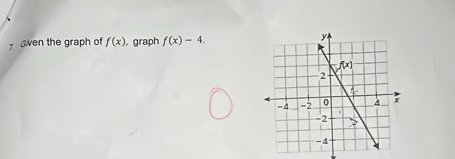 Given the graph of f(x) , graph f(x)-4.