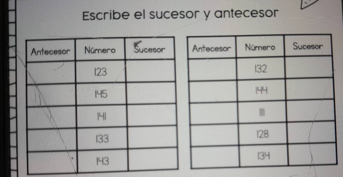 Escribe el sucesor y antecesor