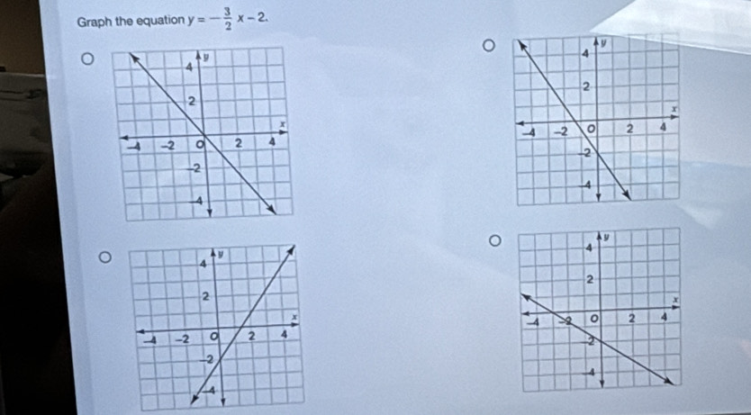 Graph the equation y=- 3/2 x-2.