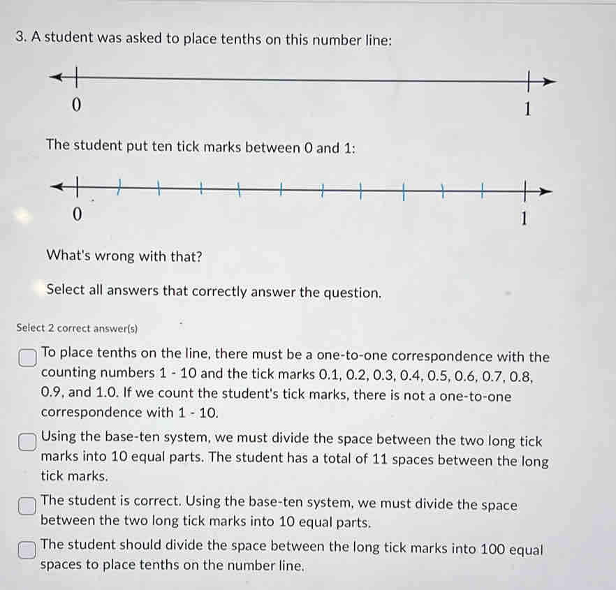 Solved: A student was asked to place tenths on this number line: 0 1 ...
