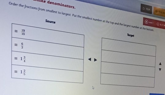 like denominators.
⑦FLH  Fnd l
Order the fractions from smallest to largest. Put the smallest number at the top and the largest number at the bottom
Lrva! !