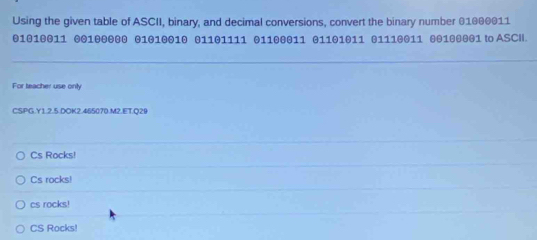 Solved: Using the given table of ASCII, binary, and decimal conversions ...