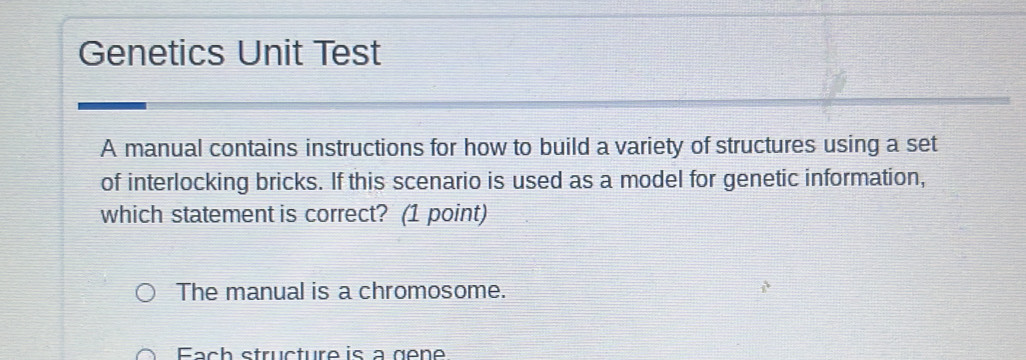 Solved: Genetics Unit Test A manual contains instructions for how to ...