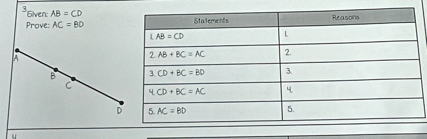 Given: AB=CD
Prove: AC=BD
A
B
C
D
u