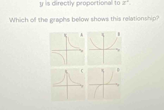 y is directly proportional to x°. 
Which of the graphs below shows this relationship?