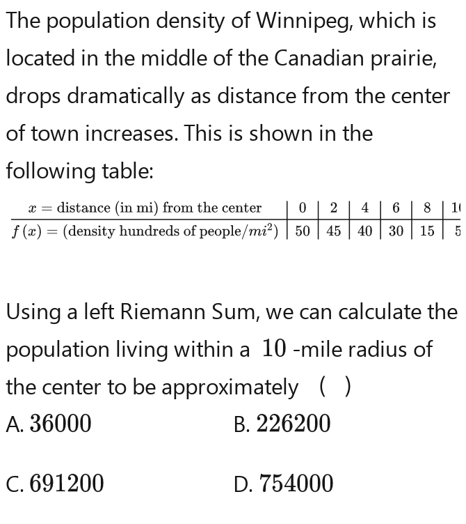 Solved: The population density of Winnipeg, which is located in the ...