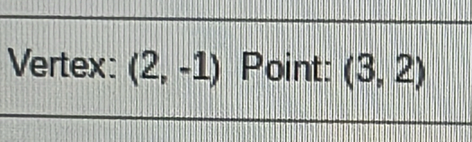 Vertex: (2,-1) Point: (3,2)