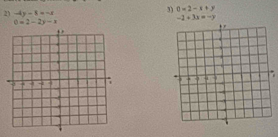 -4y-8=-x
3) 0=2-x+y
0=2-2y-x
-2+3x=-y