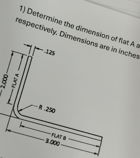 Determine the dimension of flat A a
respectively. Dimensions are in inches . 125
8
L R. 250
FLAT B
3.000