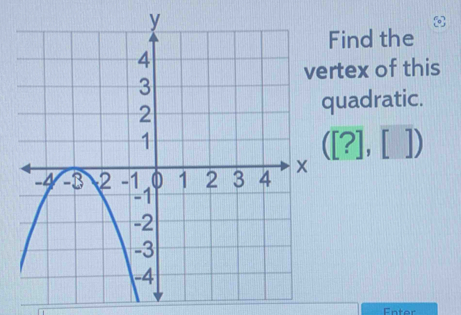 ind the 
tex of this 
uadratic.
([?],[])
Enter