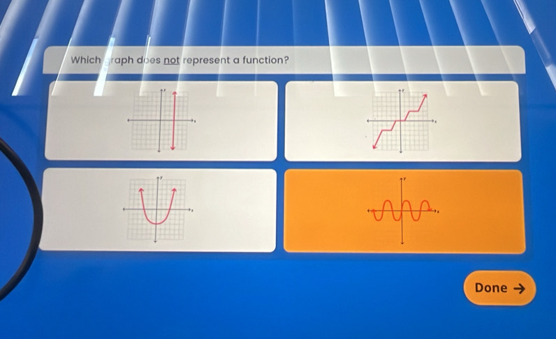 Which raph does not represent a function? 
Done