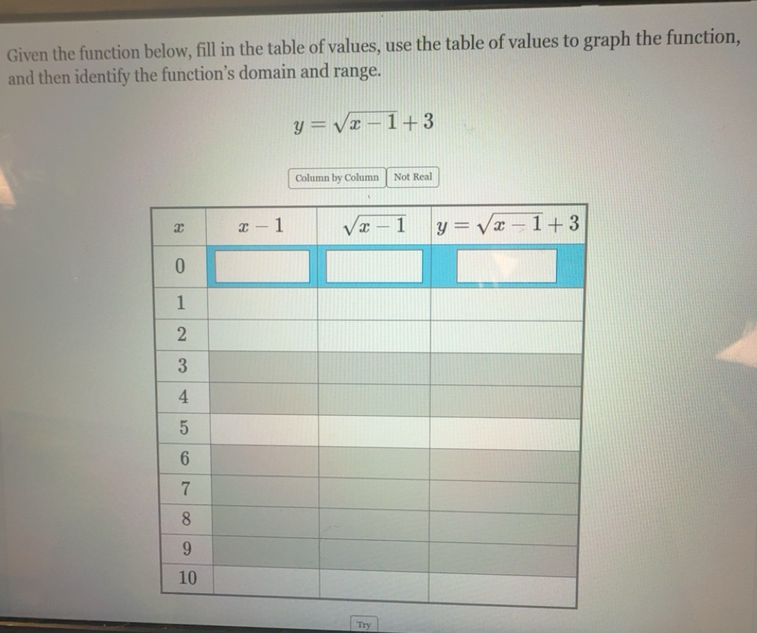 Solved: Given the function below, fill in the table of values, use the ...
