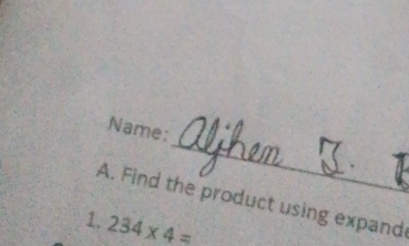 Name: 
A. Find the product using expand 
1, 234* 4=