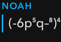 NOAH
|(-6p^5q-^8)^4