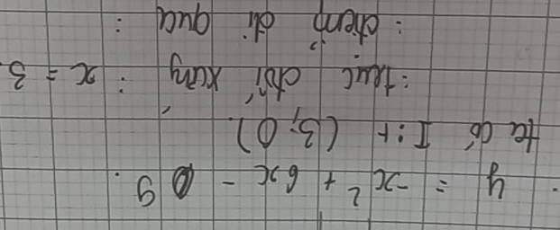 y=-x^2+6x-9. 
Ha do I:r (3;0). 
tuc choi xung x=3
:chenò di quá: