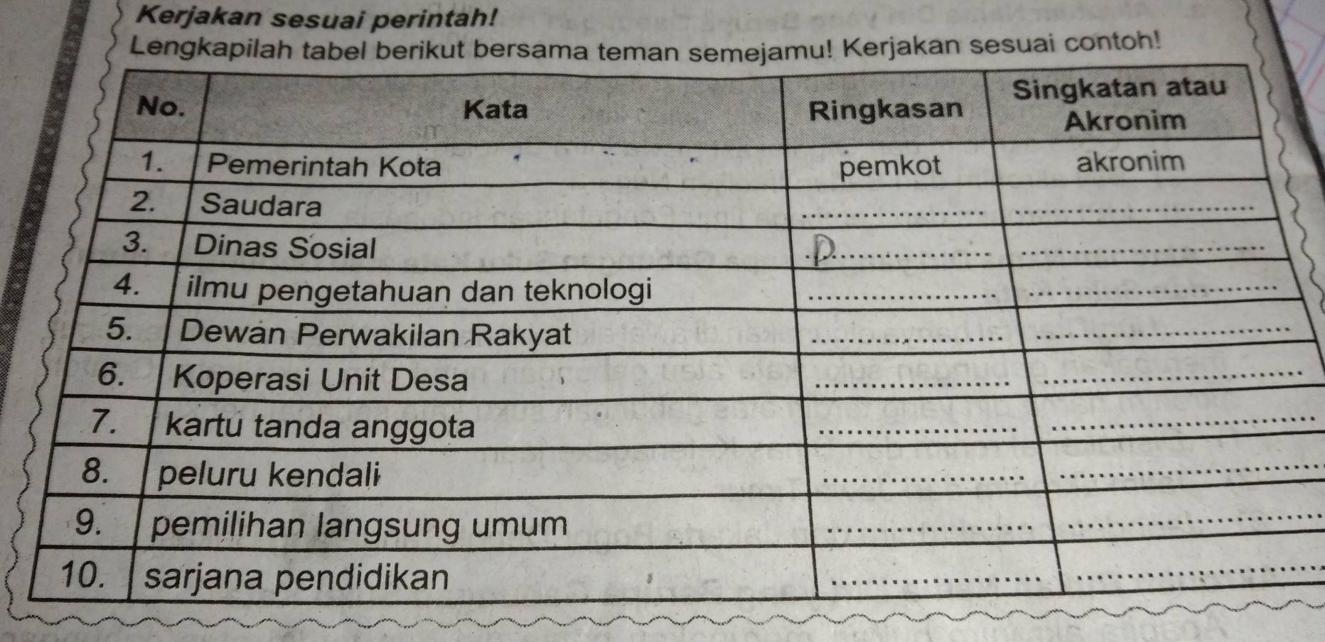 Kerjakan sesuai perintah! 
Lengkarjakan sesuai contoh!