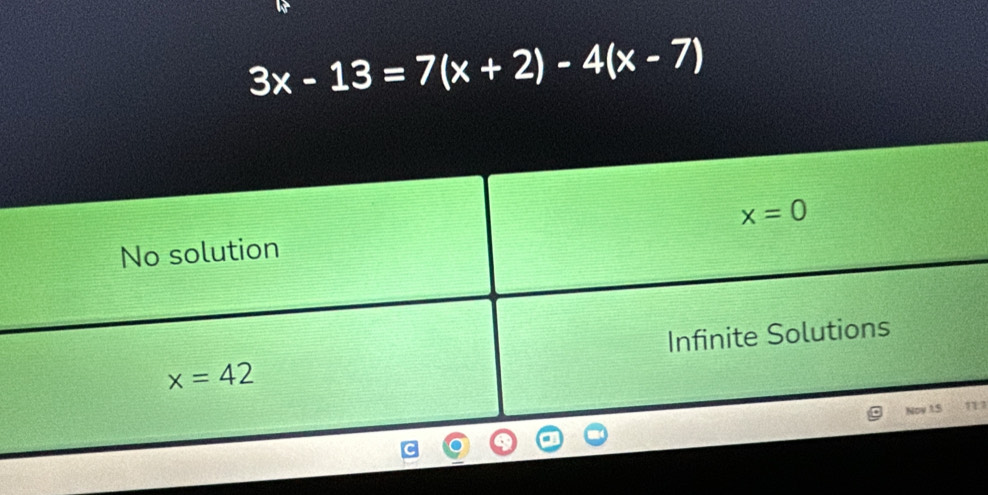 3x-13=7(x+2)-4(x-7)
1