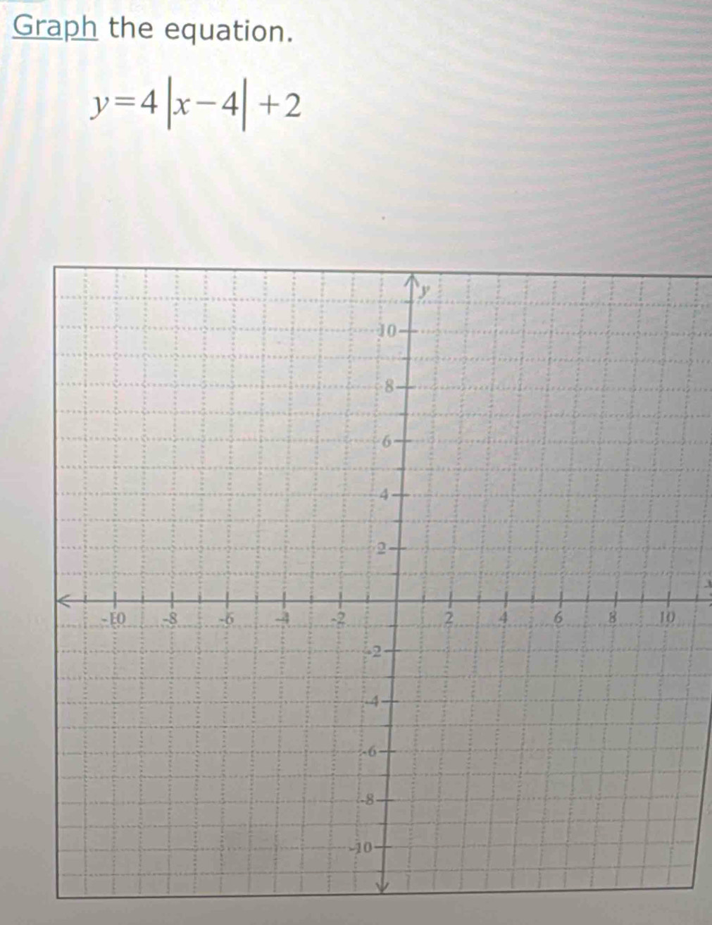 Graph the equation.
y=4|x-4|+2