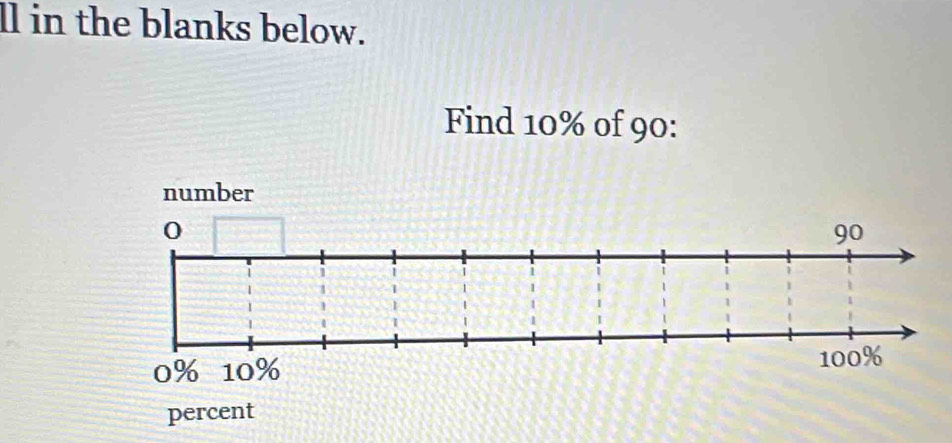 ll in the blanks below. 
Find 10% of 90 :