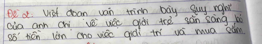 De a Viet dean van trinn bay Buy rght 
Qua ann chí vè uèc giòi tre sān sāng bò 
so' tién lòn cho viec giài thi vá mua sām