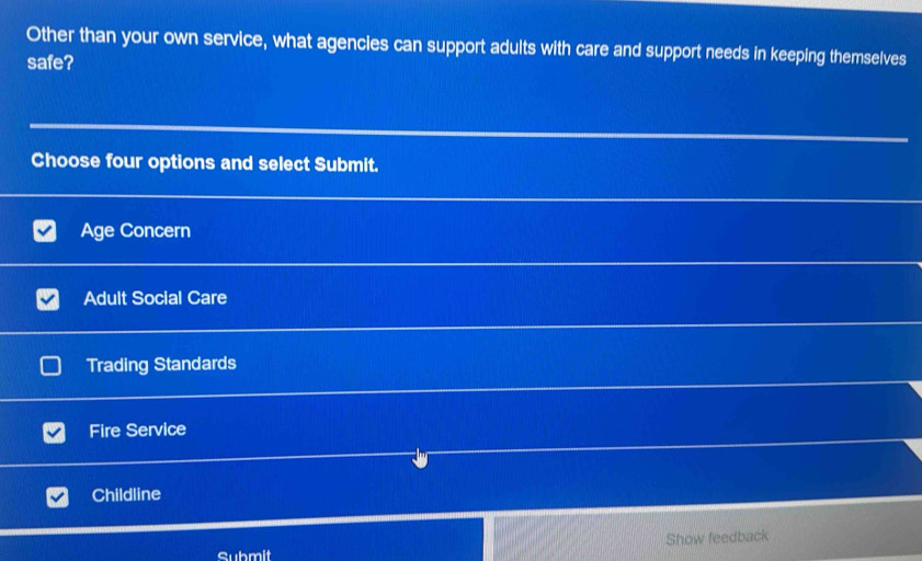 Solved: Other than your own service, what agencies can support adults ...