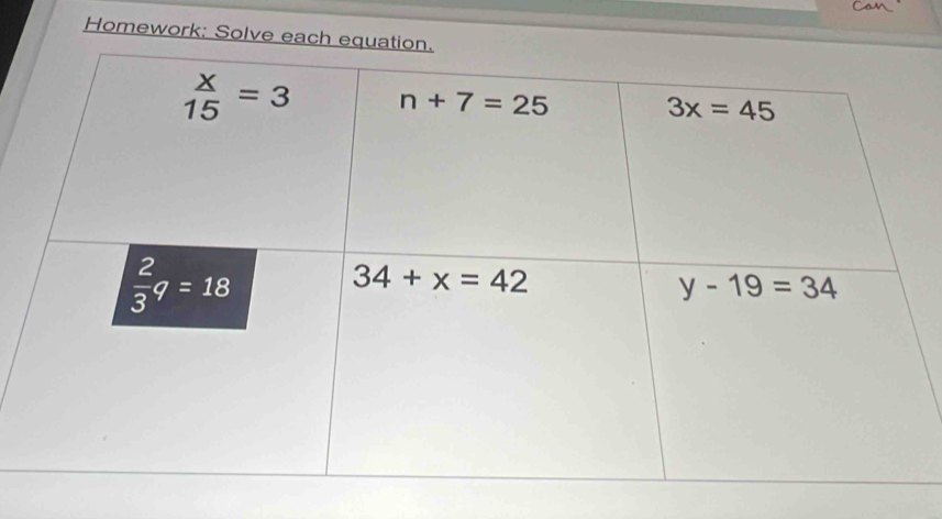 Homework: Solve each