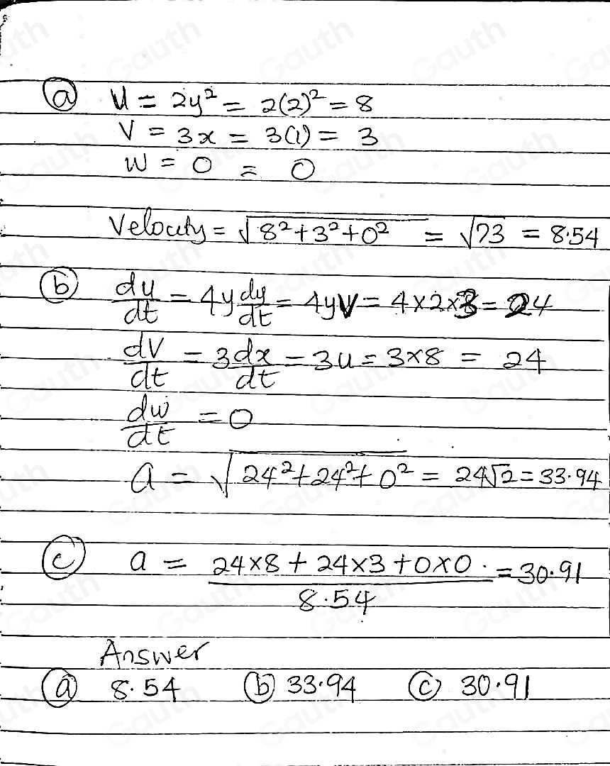 Solved: A two-dimensional velocity field is given by u=2y^2, v=3x, w=0 ...