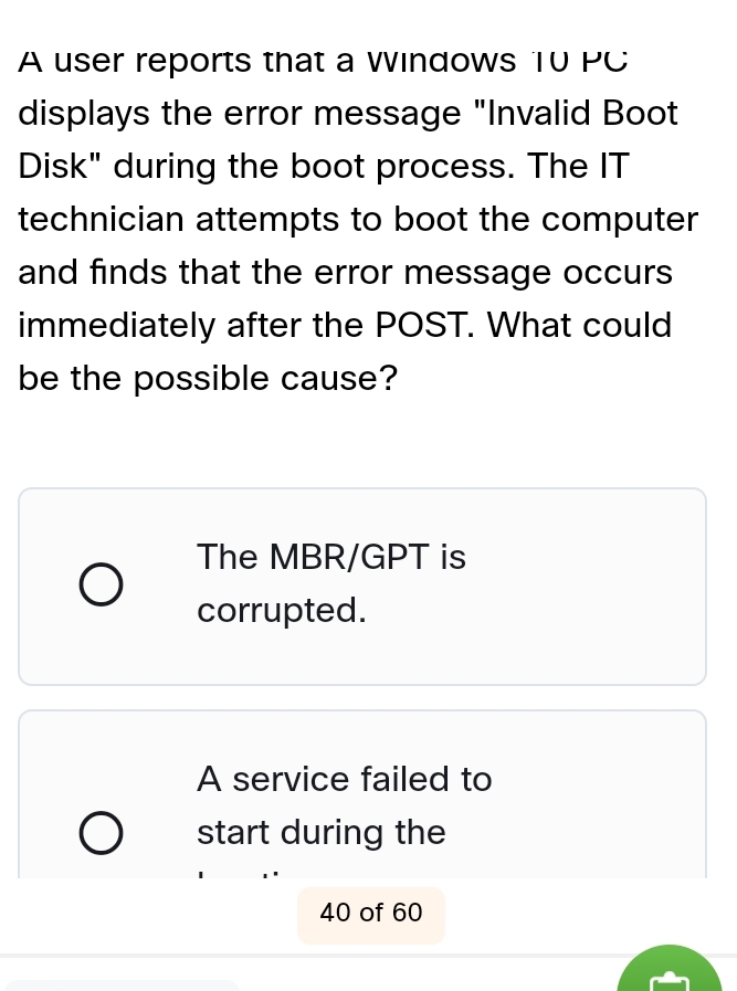 Solved: A user reports that a Windows 10 PC displays the error message ...