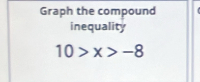 Graph the compound 
inequality
10>x>-8