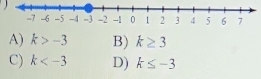 A) k>-3 B) k≥ 3
C) k D) k≤ -3