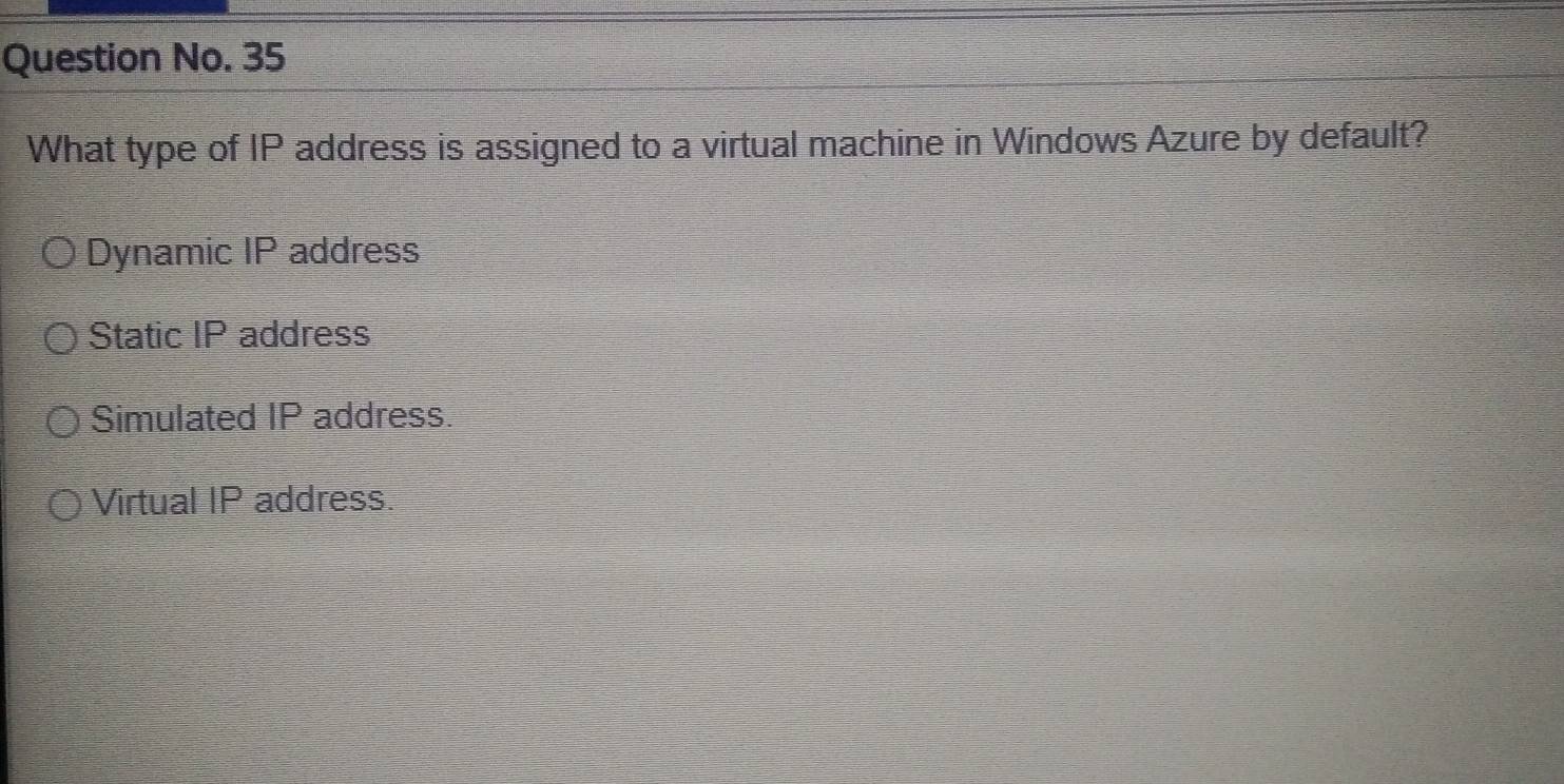 Solved: Question No. 35 What type of IP address is assigned to a ...