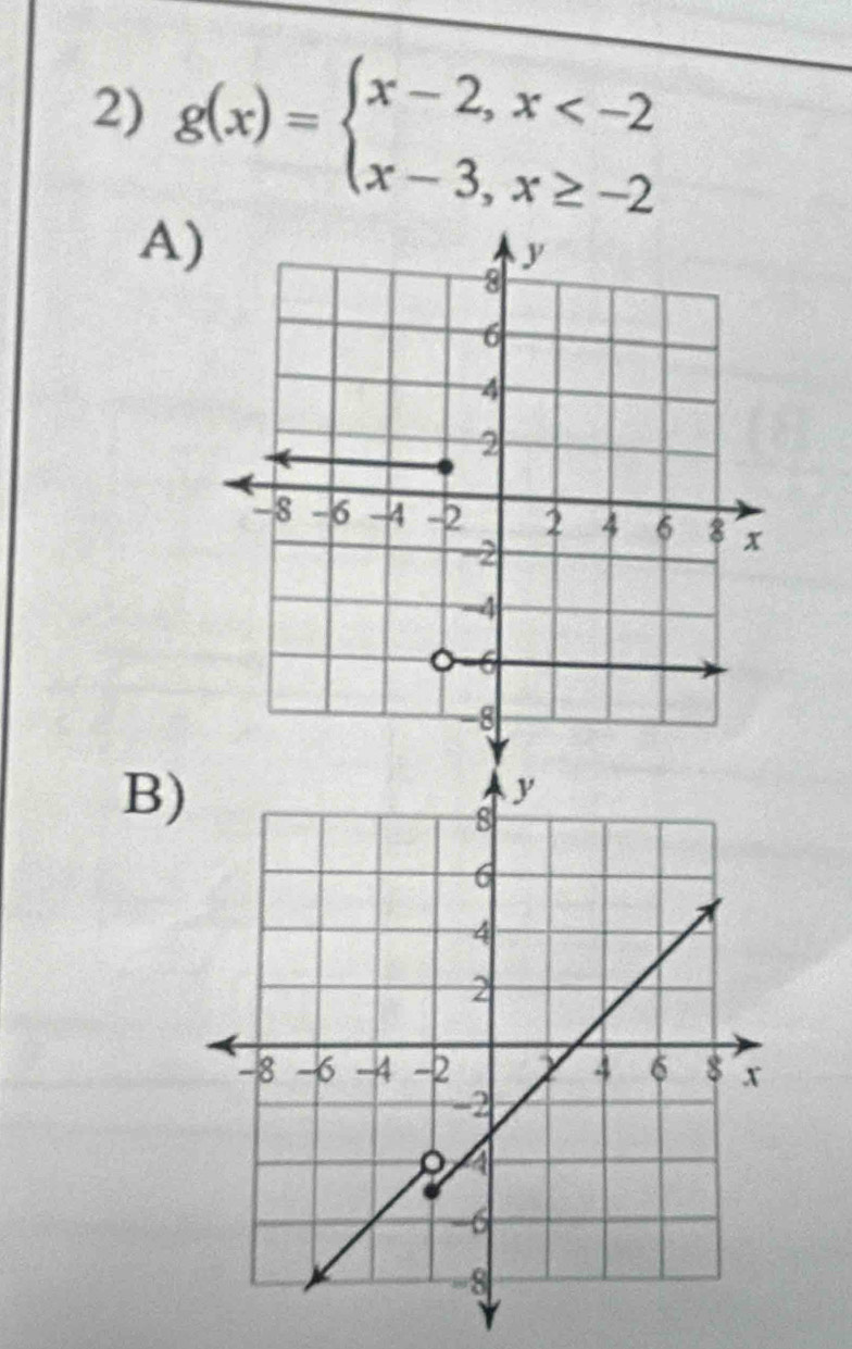 g(x)=beginarrayl x-2,x
A) 
B)