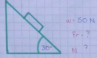 w=50N
fr= ?
N ?