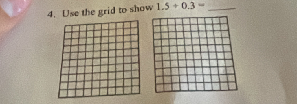 Use the grid to show 1.5/ 0.3= _