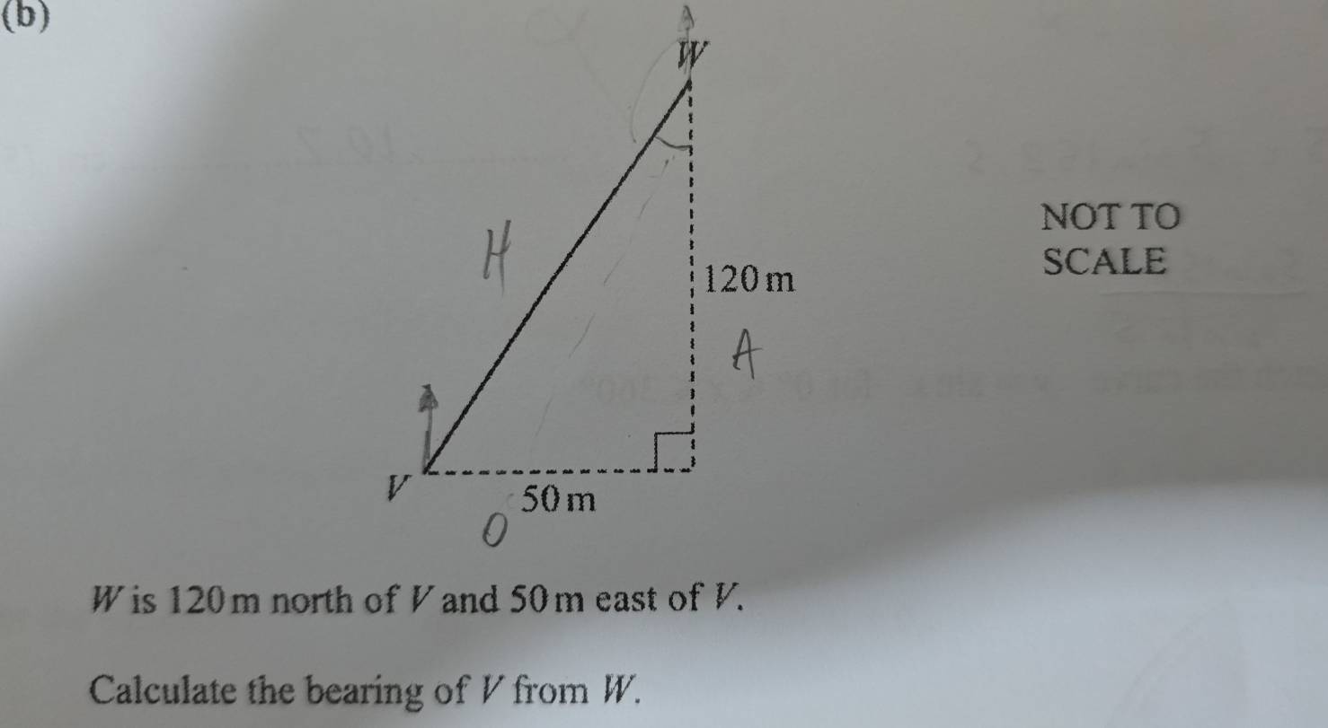 NOT TO 
SCALE 
Calculate the bearing of V from W.