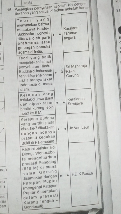 kasta. 20. 
15. Pasangkan pernyataan sebelah kiri dengan 
ji kolom sebelah kanan
21
K 
ar 
aan 
diri 
du 
asi 
Jan 
risi 
Gondosuli).