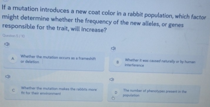Solved: If a mutation introduces a new coat color in a rabbit ...